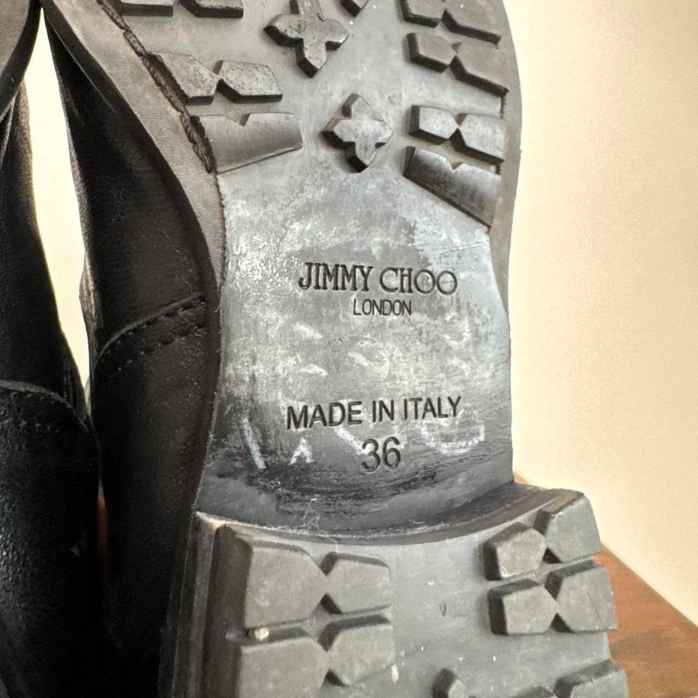 Jimmy Choo Black Moto Boot Size 36 / 6 Gold Buckle Short Genuine Leather - Picture 5 of 8